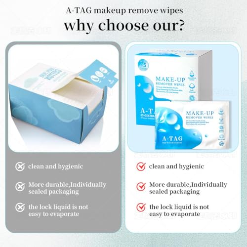 A-TAG Make-up Remover Facial Cleansing Alcohol Free and Waterproof Makeup Remover Wipes, With Vitamin E Make up Remover Wipes for Face, Eyes, Lips.
