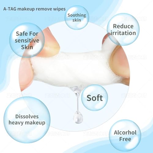 A-TAG Make-up Remover Facial Cleansing Alcohol Free and Waterproof Makeup Remover Wipes, With Vitamin E Make up Remover Wipes for Face, Eyes, Lips.