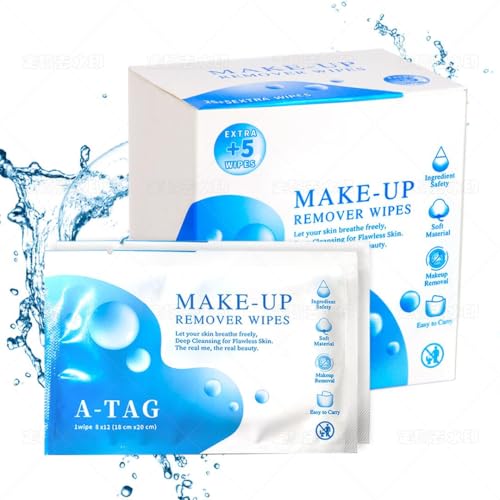 A-TAG Make-up Remover Facial Cleansing Alcohol Free and Waterproof Makeup Remover Wipes, With Vitamin E Make up Remover Wipes for Face, Eyes, Lips.