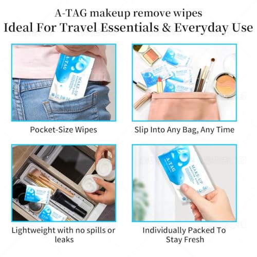 A-TAG Make-up Remover Facial Cleansing Alcohol Free and Waterproof Makeup Remover Wipes, With Vitamin E Make up Remover Wipes for Face, Eyes, Lips.