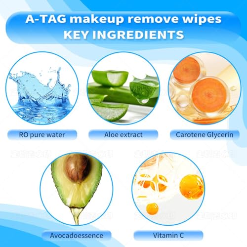 A-TAG Make-up Remover Facial Cleansing Alcohol Free and Waterproof Makeup Remover Wipes, With Vitamin E Make up Remover Wipes for Face, Eyes, Lips.